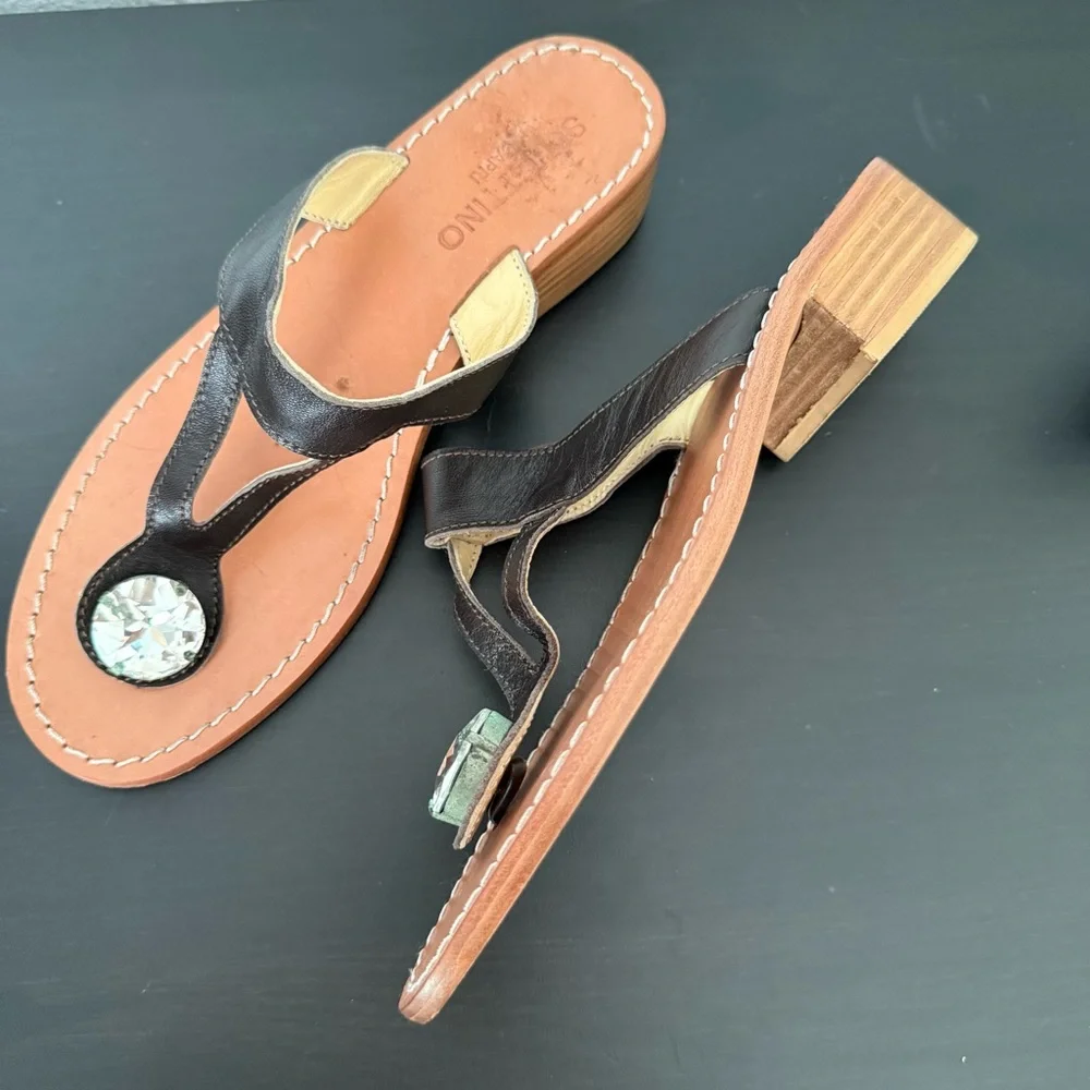 SCHETTINO DI CAPRI Leather Sandals Embellished with Crystal